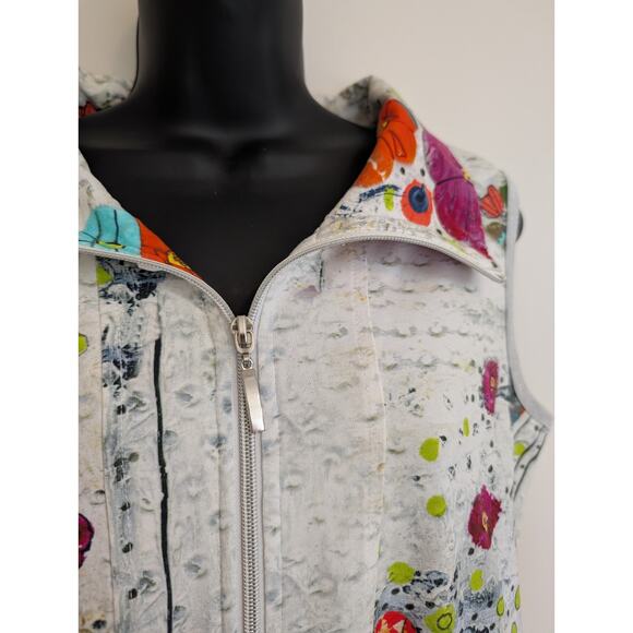 Art Simply by Dolcezza Colorful Floral Full Zip Sleeveless Dress M Pockets - Picture 3 of 11